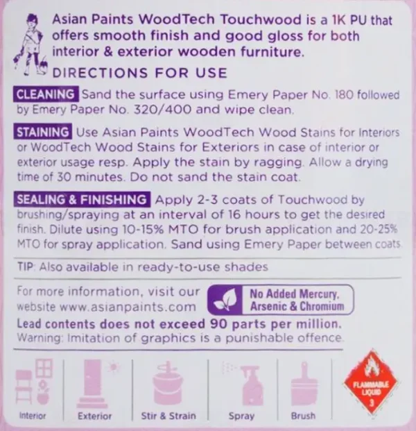 Asian Paints Woodtech Touchwood Interior & Exterior 1K PU - Image 3